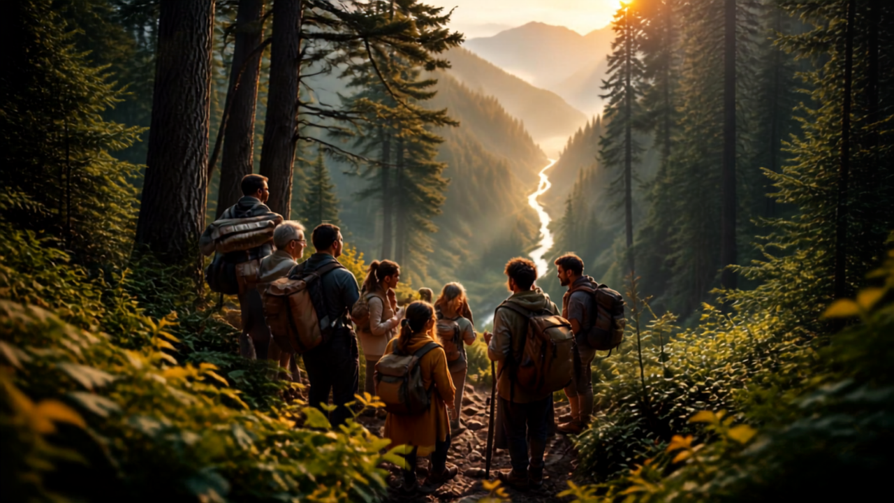 Group Hiking Mountains